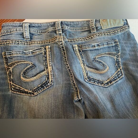 Silver Aiko Mid Boot Jeans Womens Sz 31 X 31 Embroidered Pockets Whiskered - Picture 9 of 12